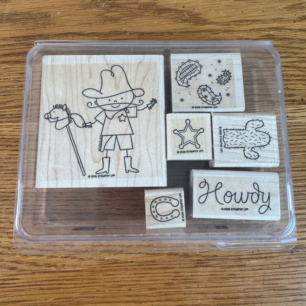 Stampin Up Cowboy Kid Rubber Stamp Set of 6 Wood Mounted Western 2008‎ Vintage